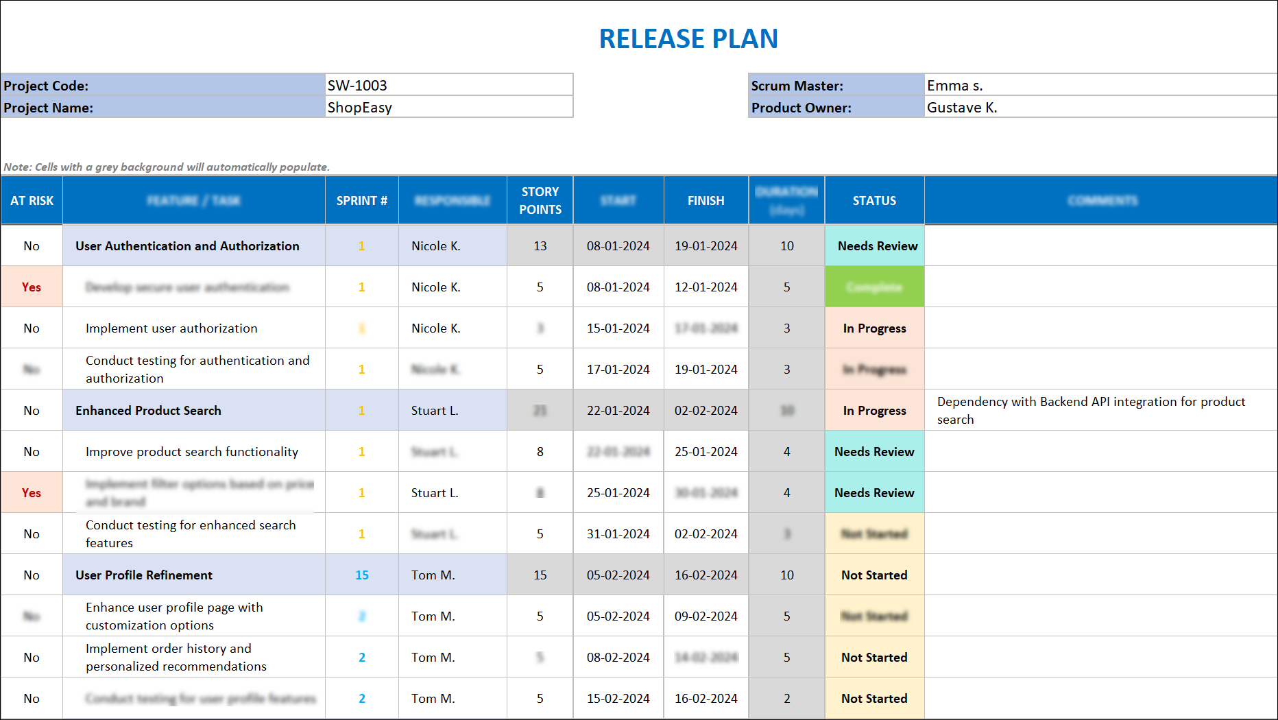Release Plan Excel Template IT Governance Framework