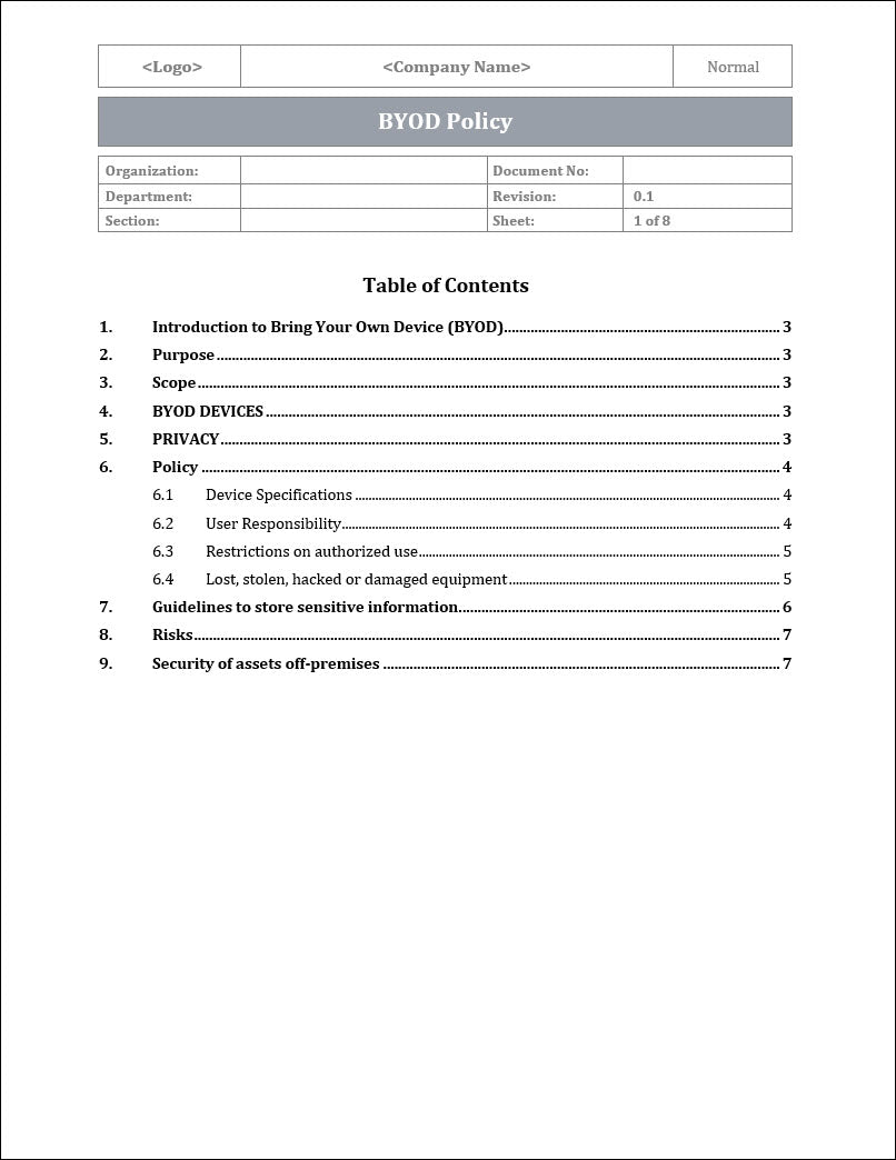 ISO 27001:2022 - BYOD Policy Template – IT Governance Framework