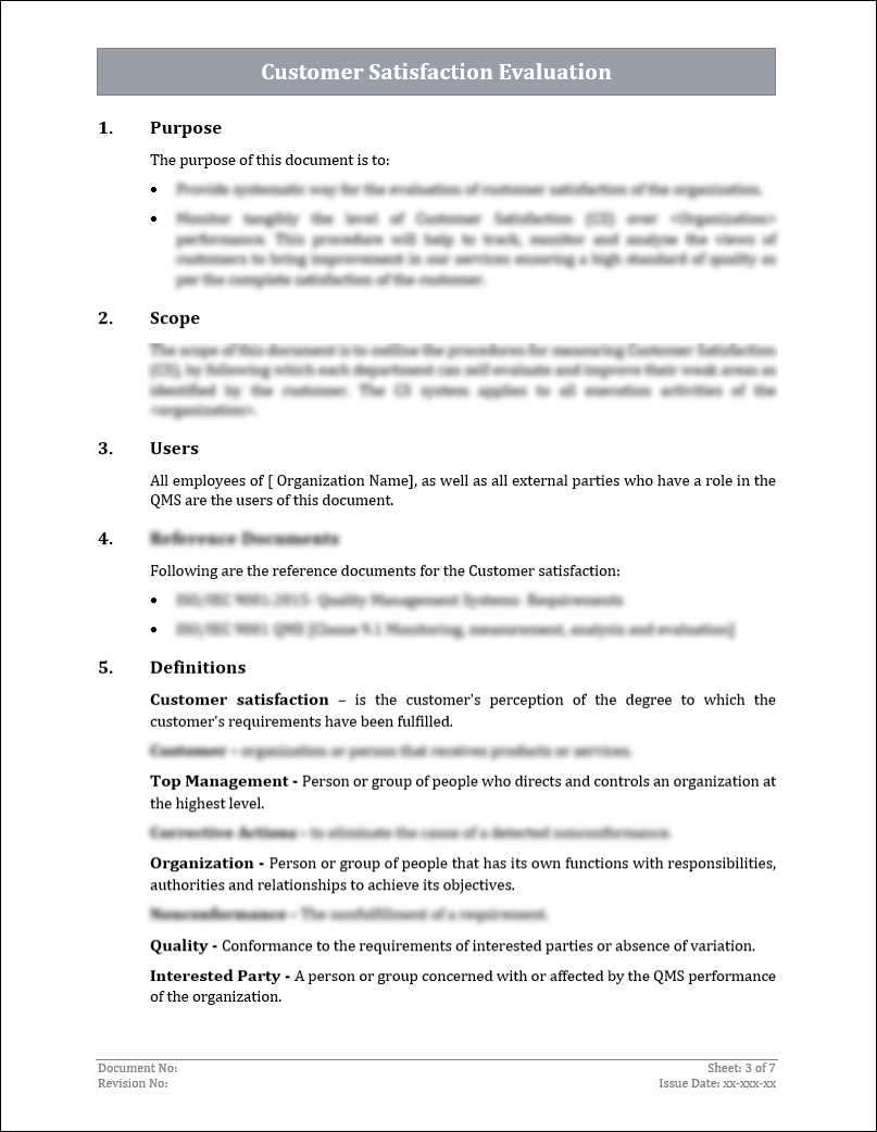 ISO 9001:QMS Customer Satisfaction Evaluation Template