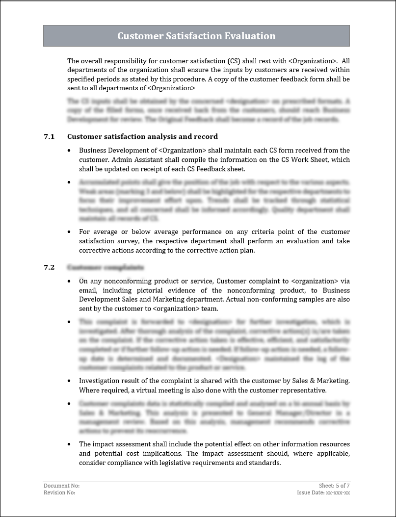 ISO 9001:QMS Customer Satisfaction Evaluation Template