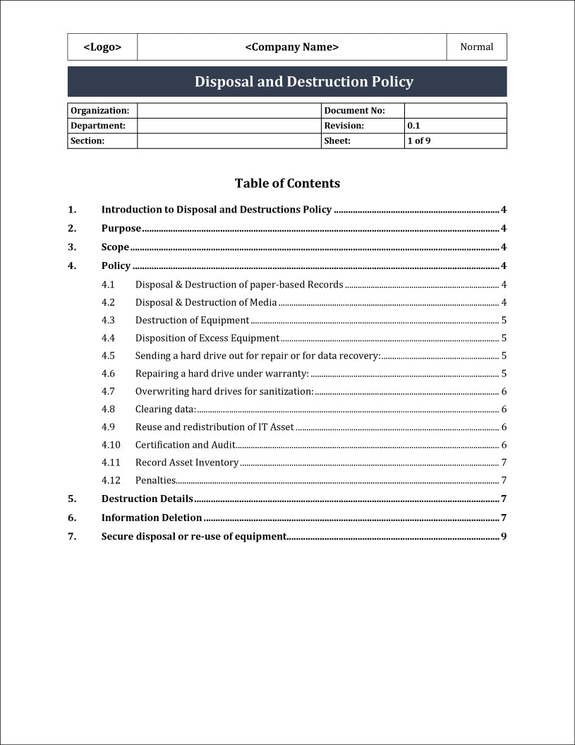 ISO 270012022 Disposal And Destruction Policy Template IT