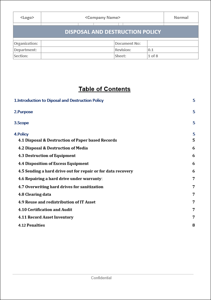 Disposal and Destruction Policy – IT Governance Framework