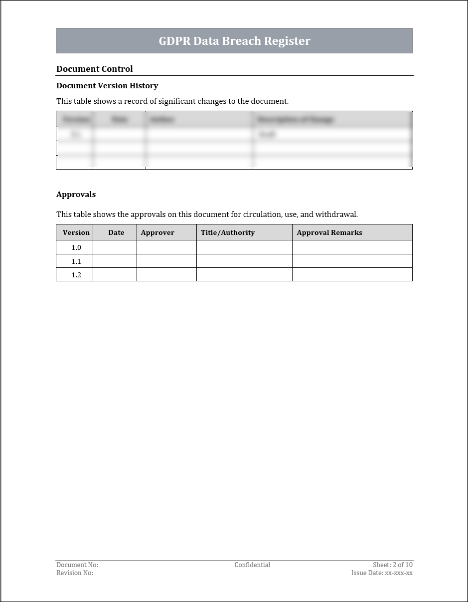 GDPR Data Breach Register Template