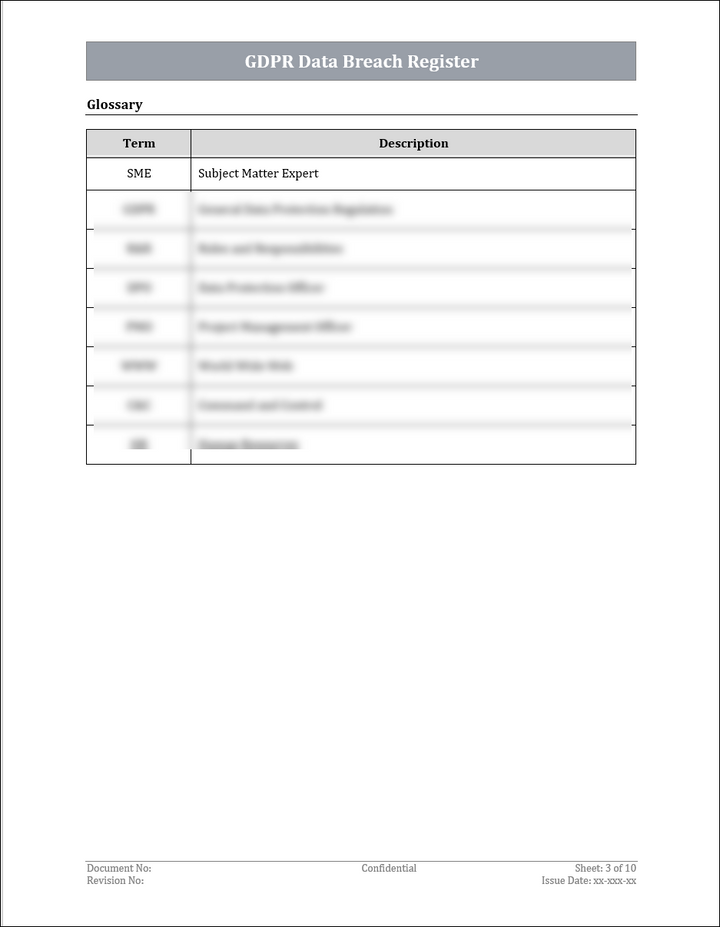 GDPR Data Breach Register Template