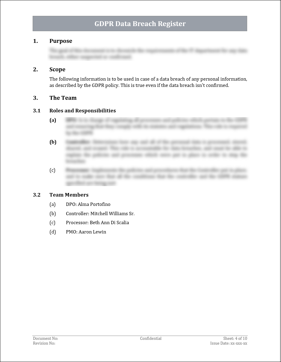 GDPR Data Breach Register Template