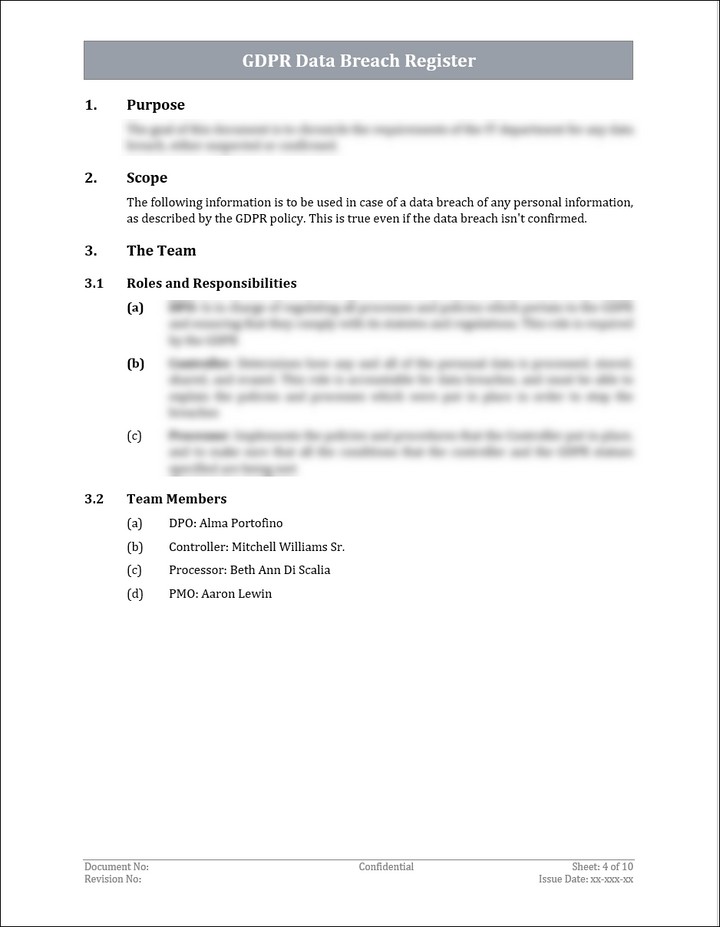 GDPR Data Breach Register Template