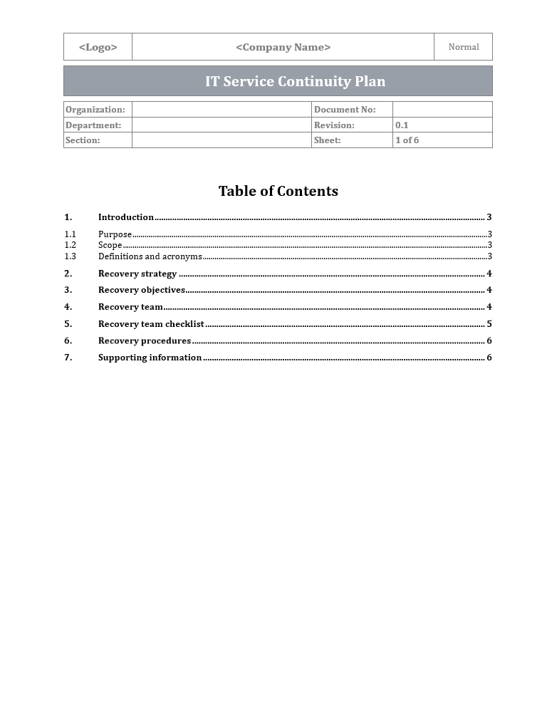 IT Service Continuity Plan – IT Governance Framework