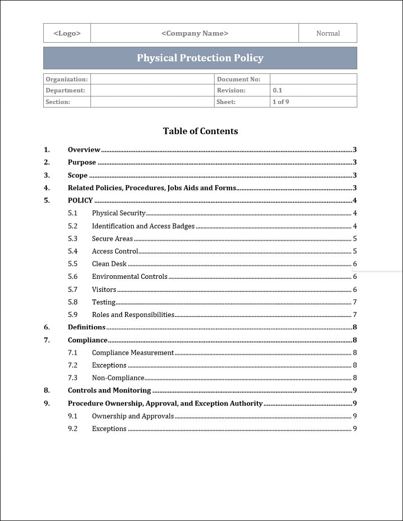 ISO 270012022 Physical Protection Policy Template IT Governance Docs