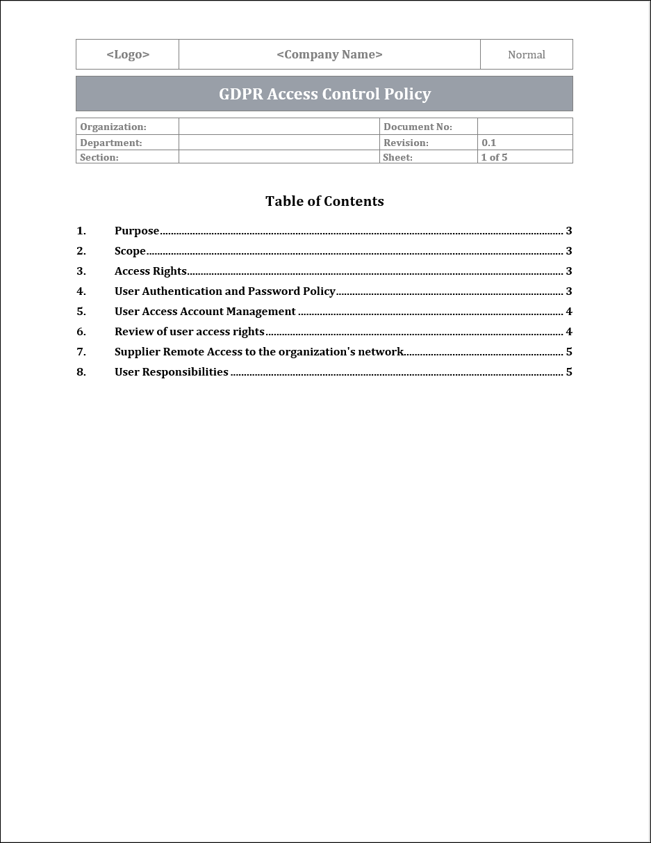 GDPR Access Control Policy Template IT Governance Docs
