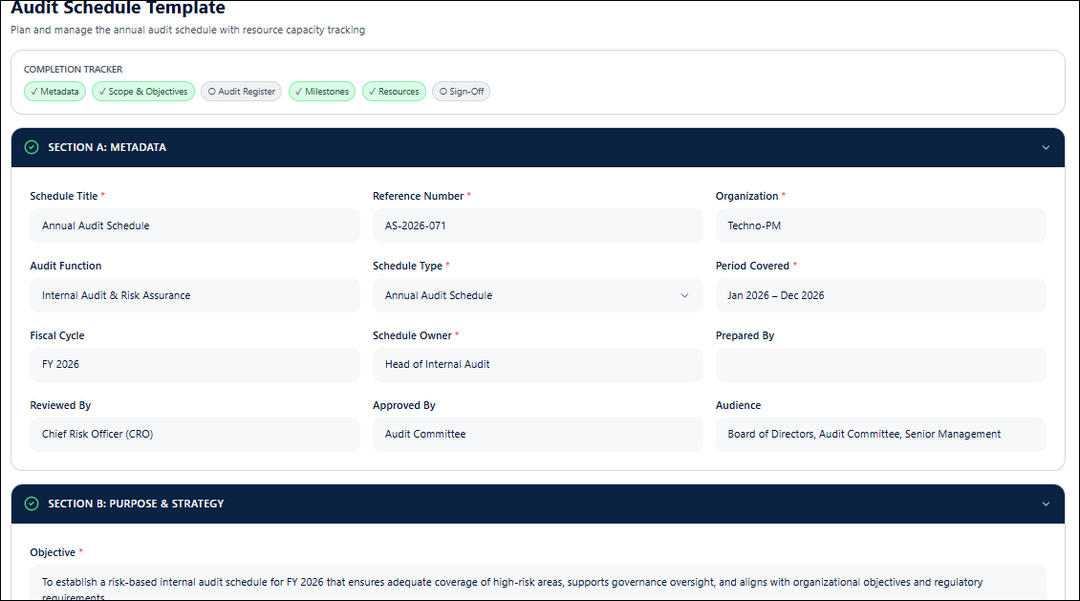 Audit Schedule Template