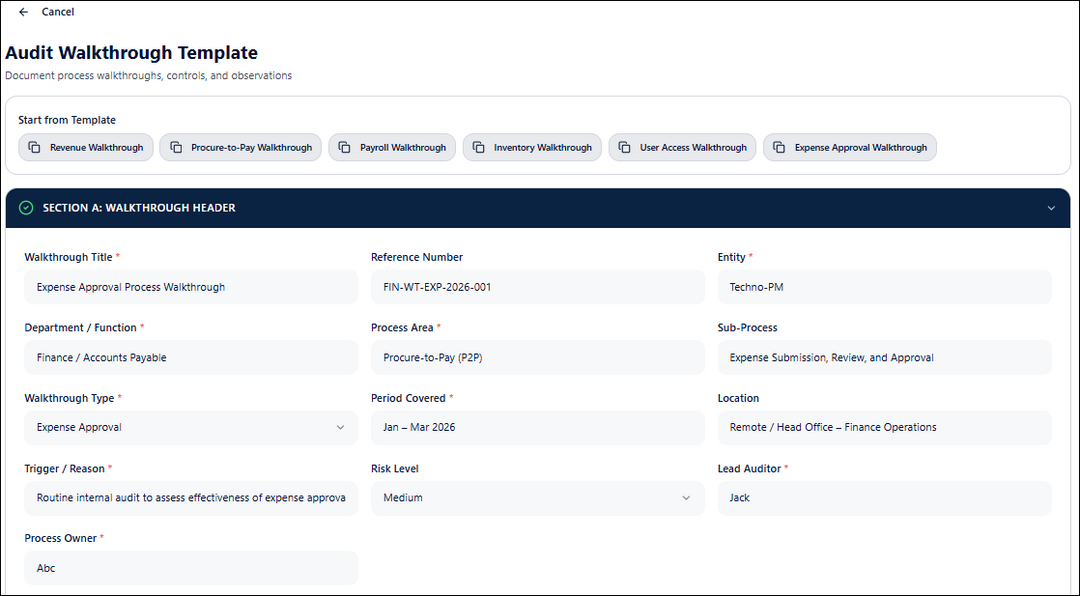Audit Walkthrough Template