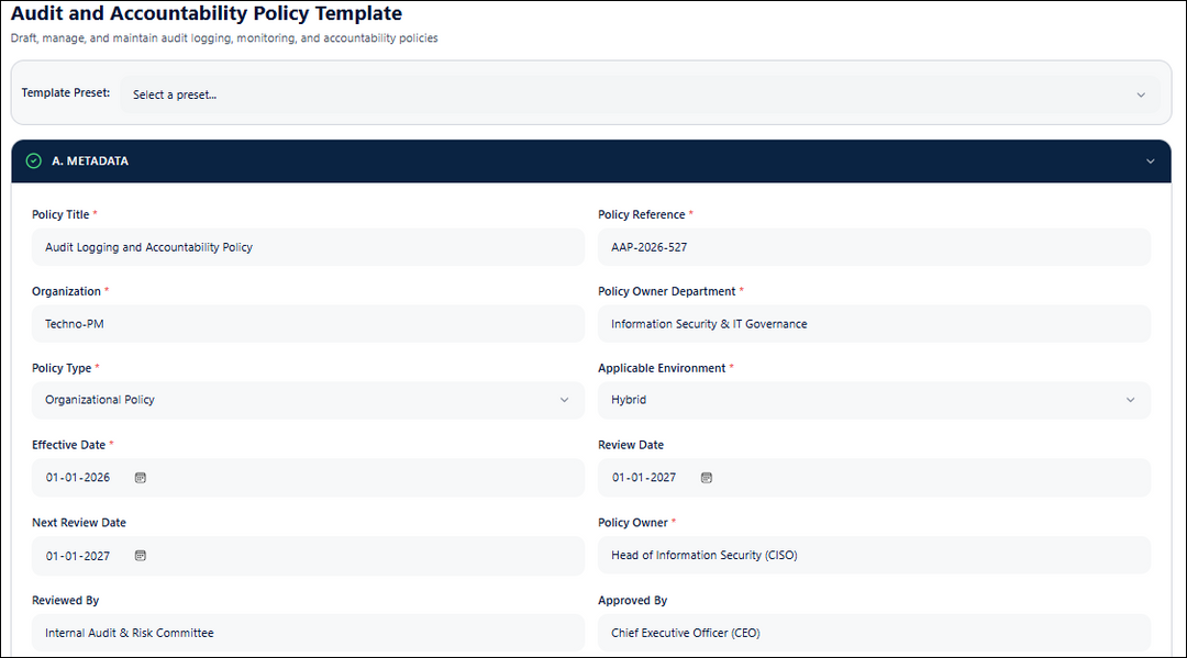 Audit and Accountability Policy Template