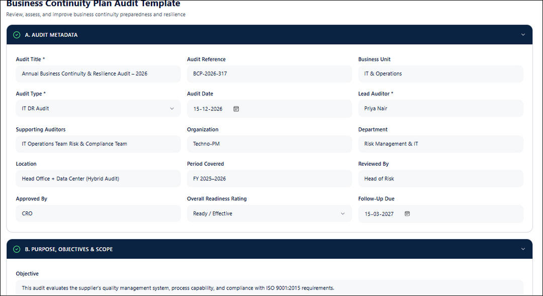 Business Continuity Plan Audit Template