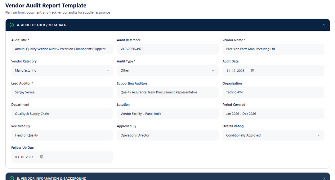 Vendor Audit Report Template