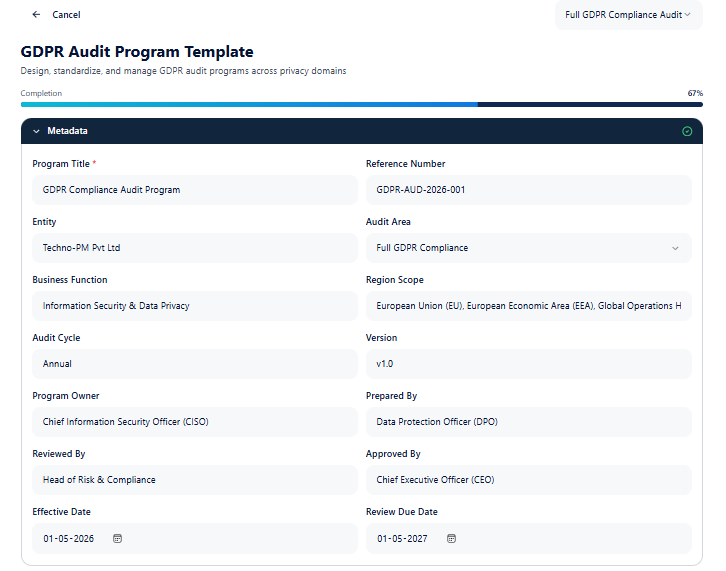 GDPR Audit Program Template