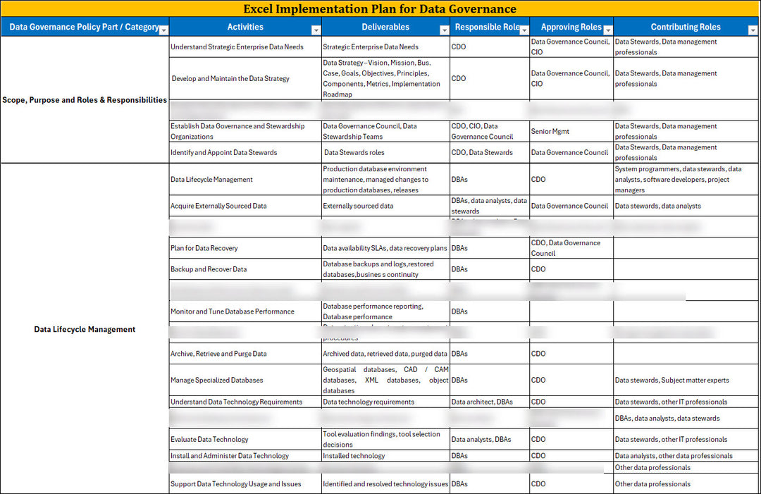 Data Governance Implementation Plan Template