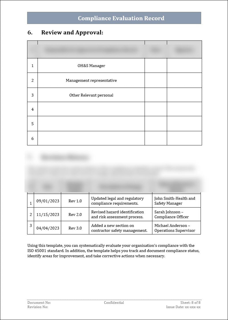Compliance Evaluation Record