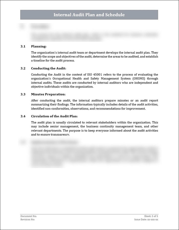 Internal Audit Plan and Schedule