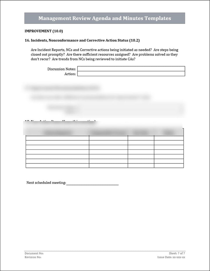 Management Review Agenda and Minutes Template