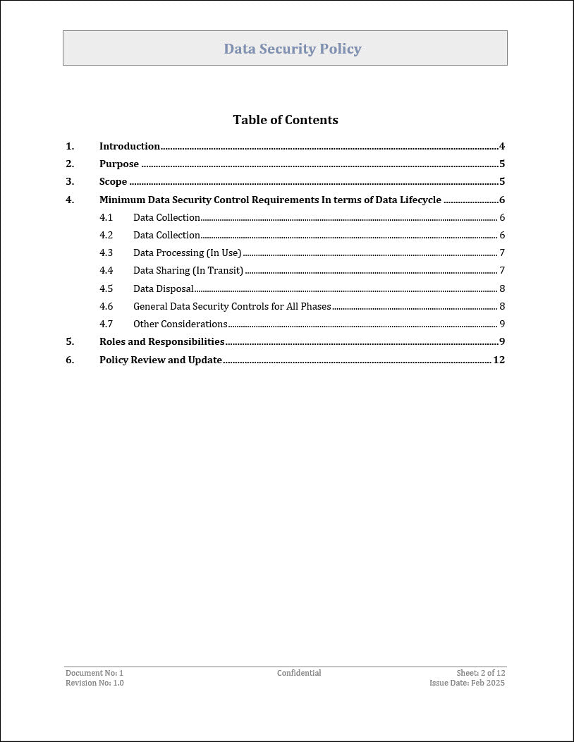 Data Security Policy Template – IT Governance Framework