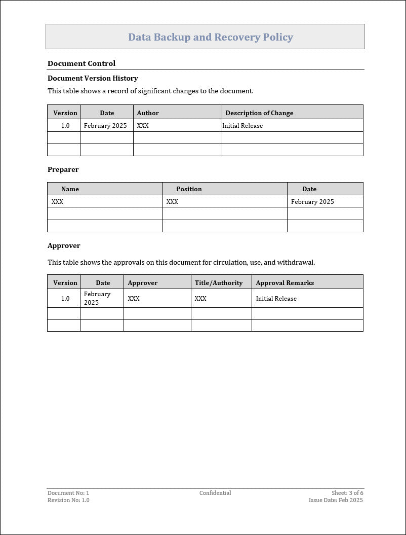 Data Backup and Recovery Policy Template