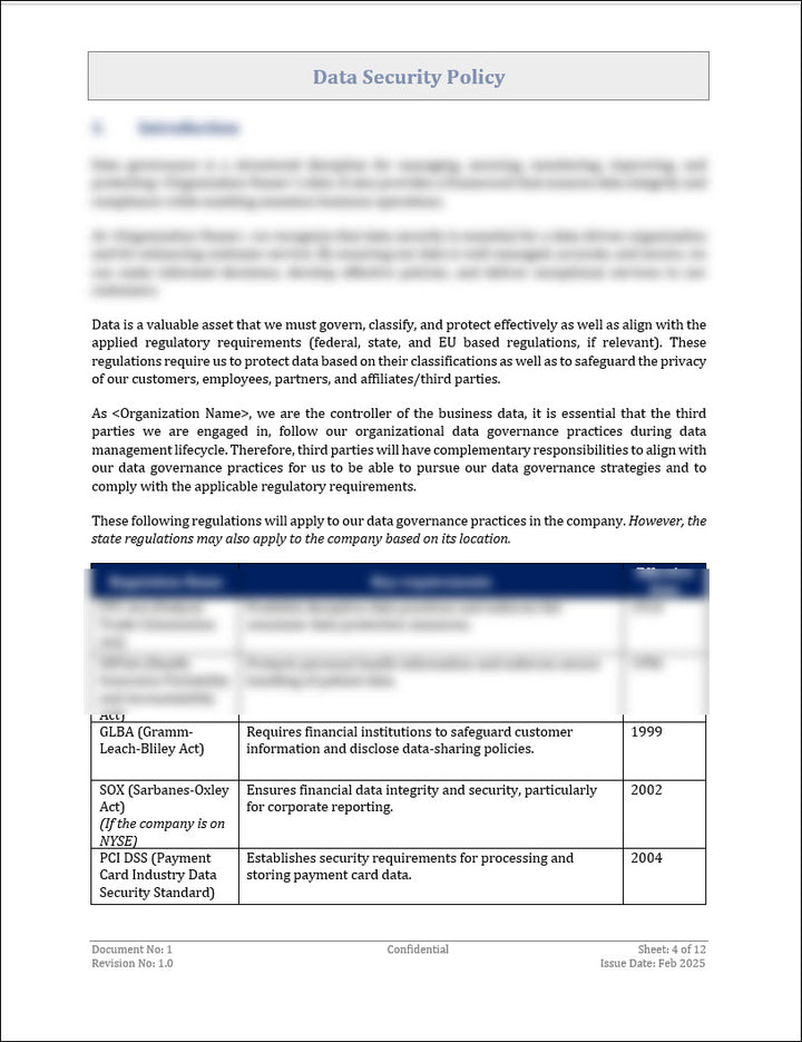 Data Security Policy Template