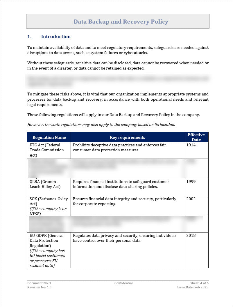 Data Backup and Recovery Policy Template