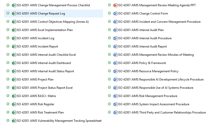 Complete policy set of ISO 42001 