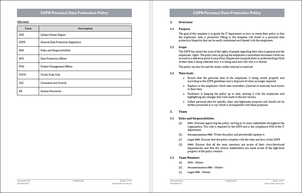 GDPR Employee Personal Data Protection Policy Template