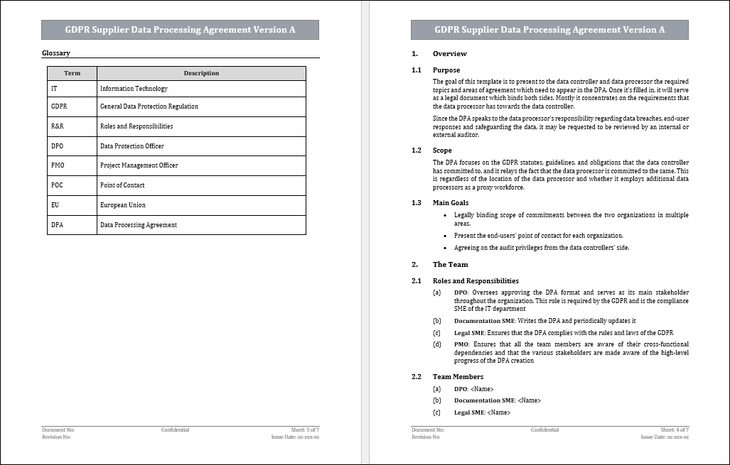 GDPR Supplier Data Processing Agreement Version A Template