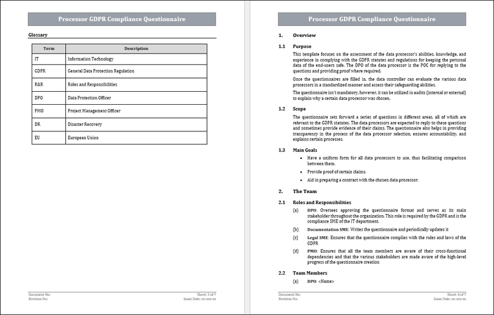 Processor GDPR Compliance Questionnaire Template