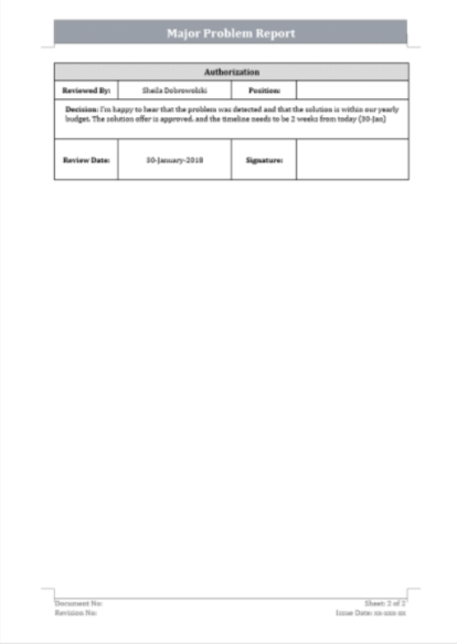 Contoh Report Problem Delivery Major problem report template – IT Governance Framework