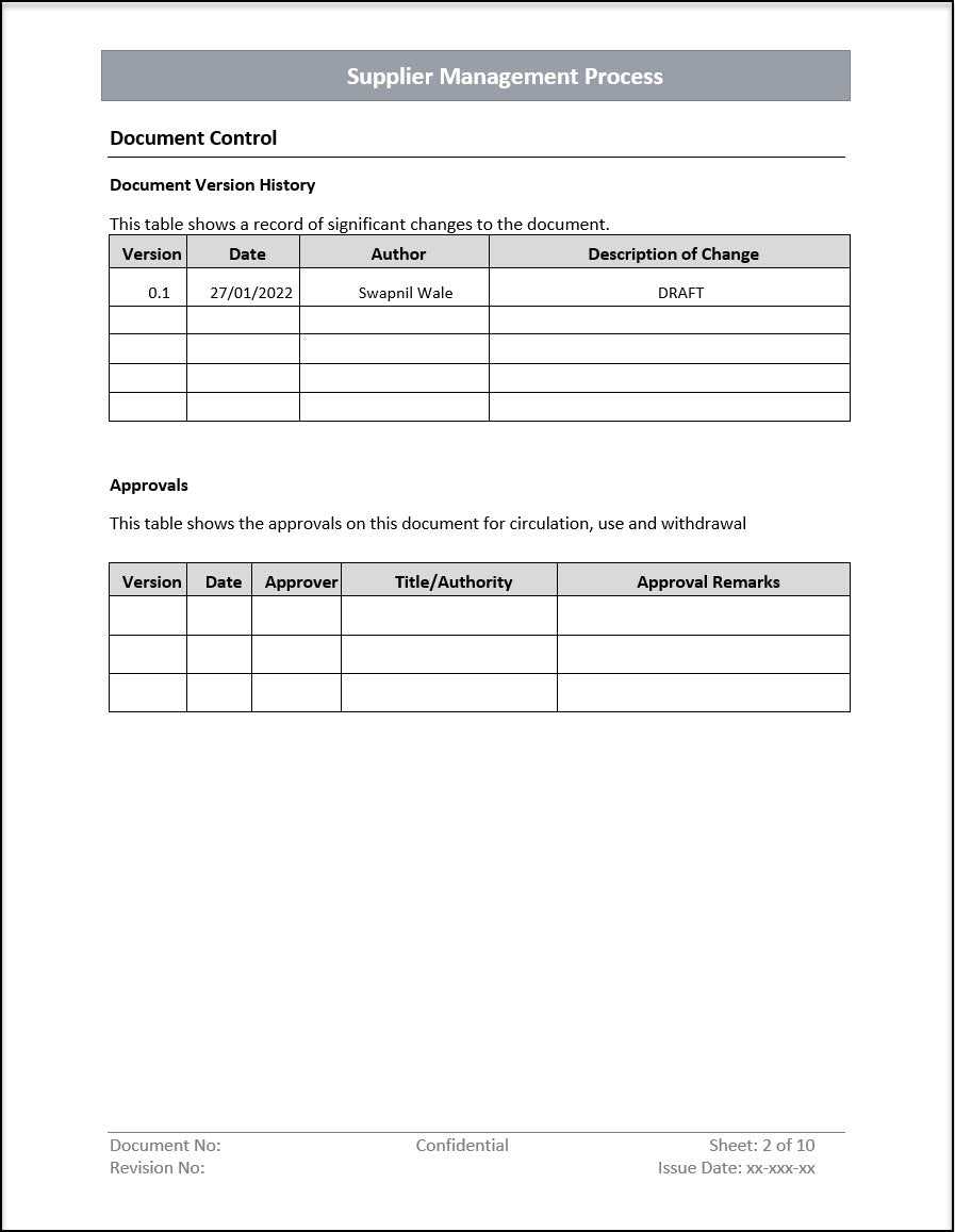 Supplier management process Template