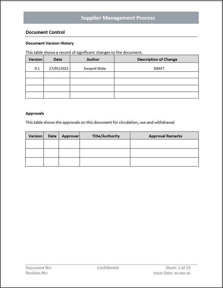 Supplier management process Template