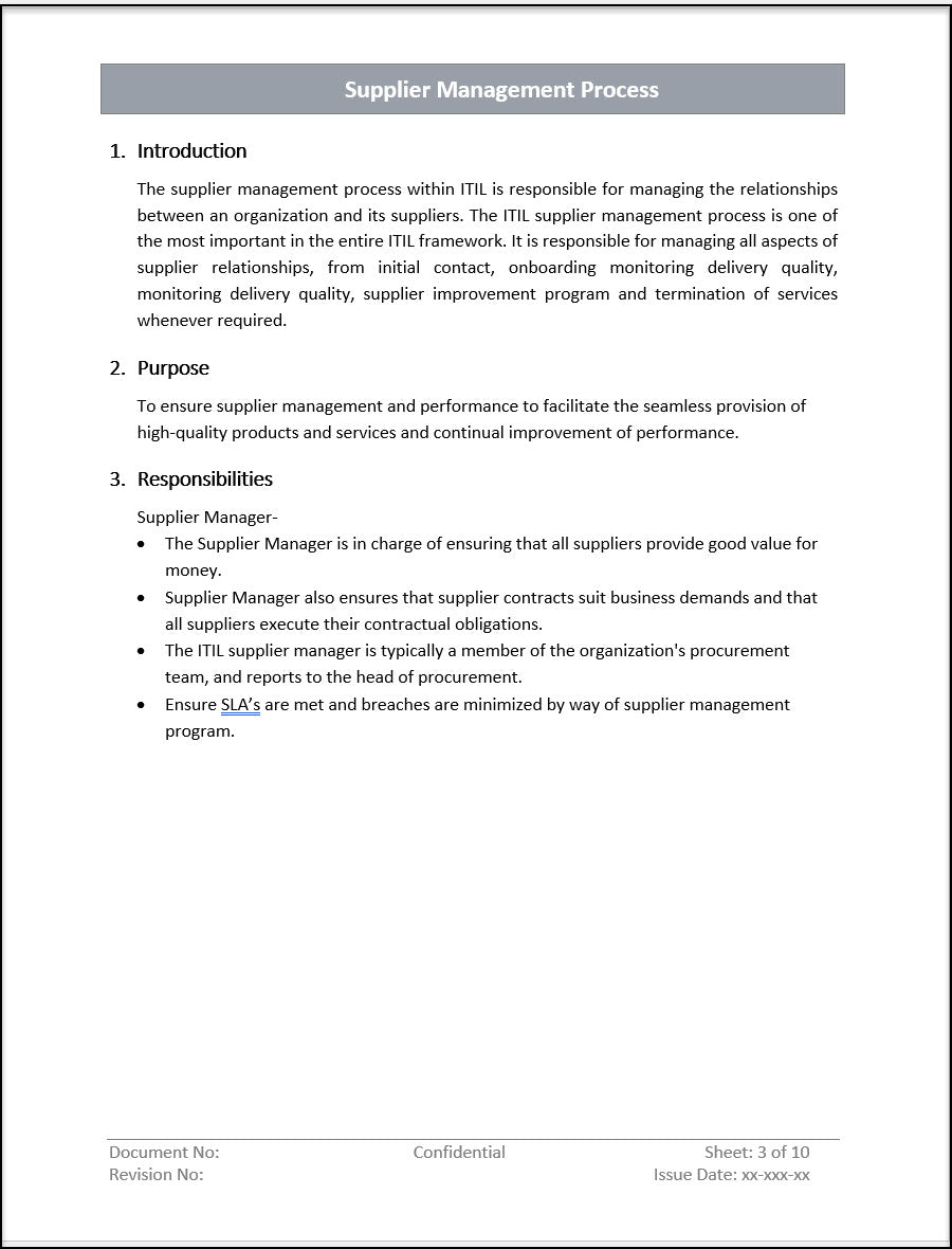 Supplier management process Template