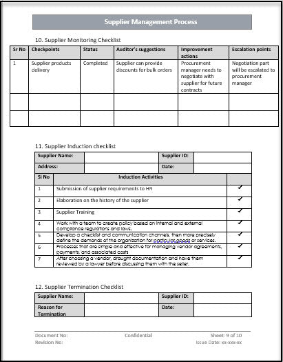 Supplier management process Template