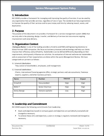 Service Management System Policy Process Template