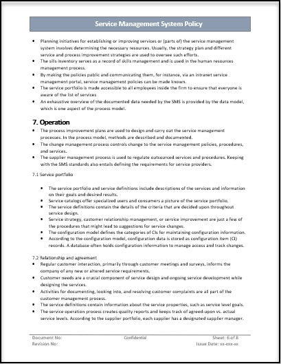 Service Management System Policy Process Template