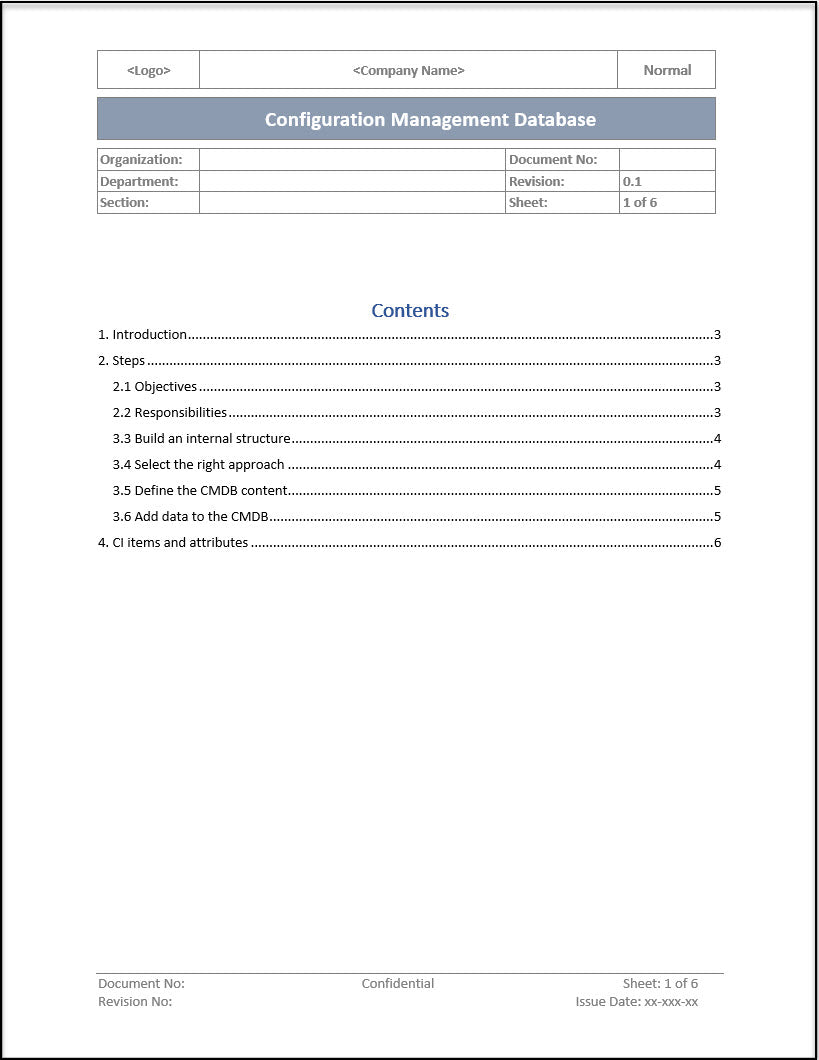 ISO 20000 Configuration Management Database Template