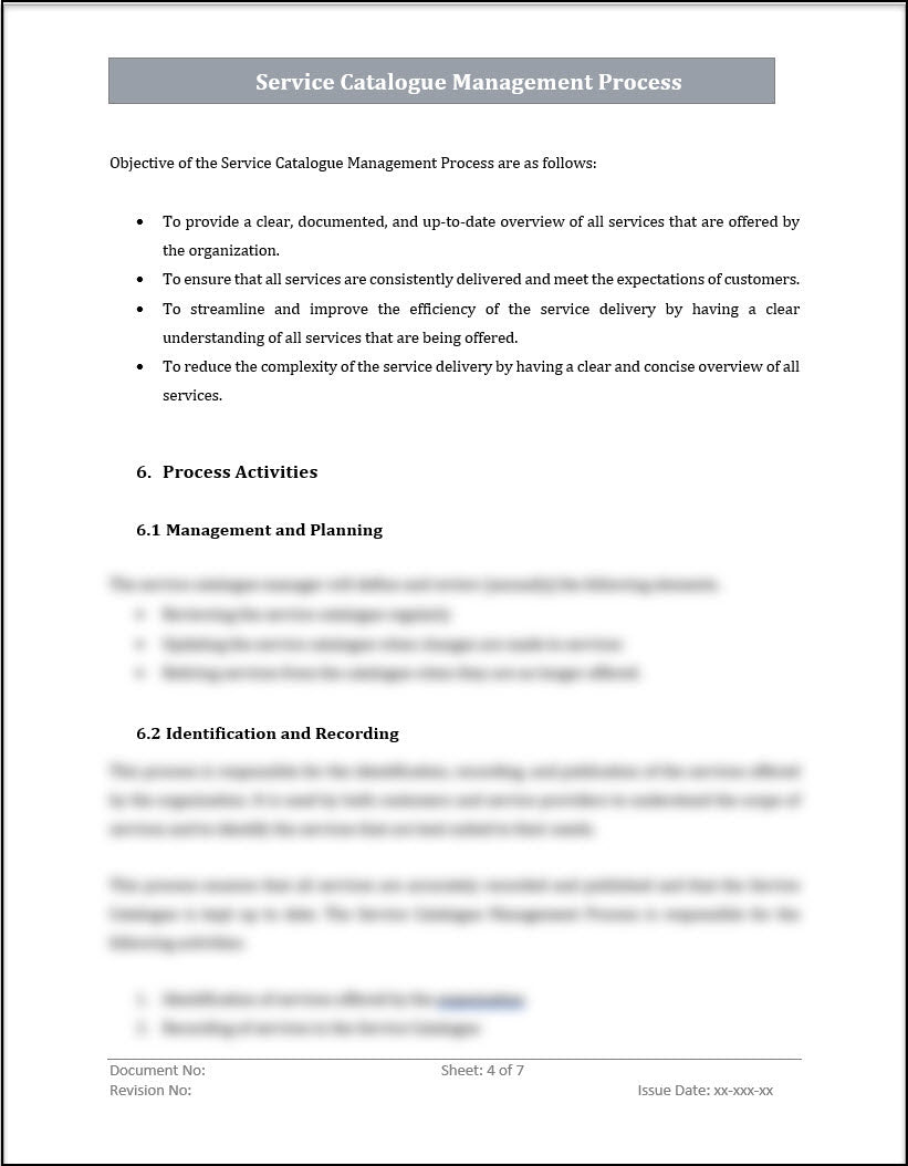 ISO 20000 Service Catalog Management Process Template IT Governance Docs