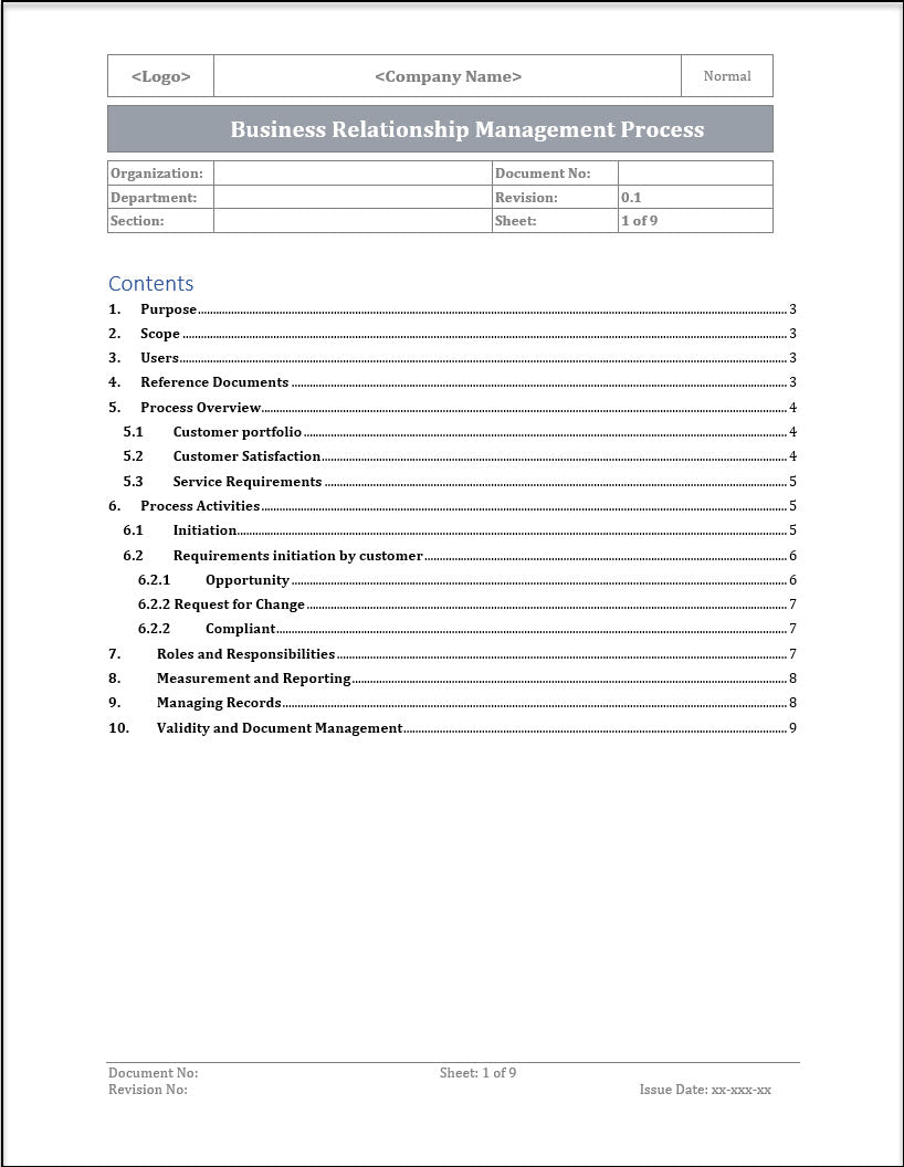 ISO 20000 Business Relationship Management Process Template