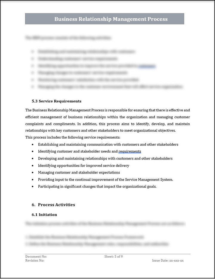 ISO 20000 Business Relationship Management Process Template