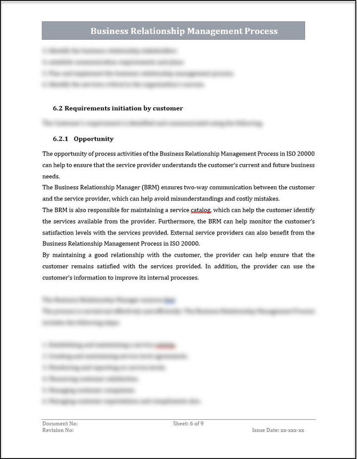 ISO 20000 Business Relationship Management Process Template
