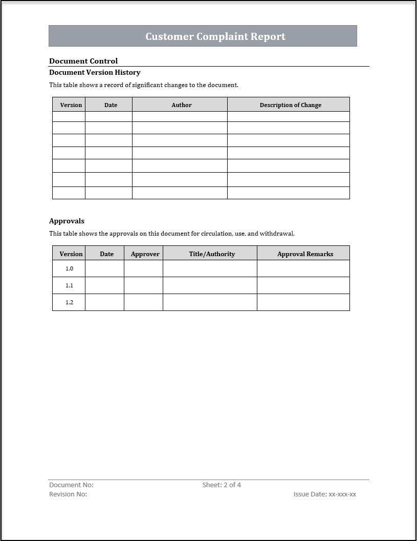 ISO 20000 Customer Complaint Report Template