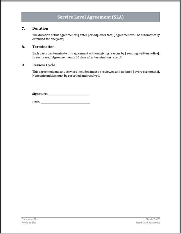 ISO 20000 Service Level Agreement (SLA) Template