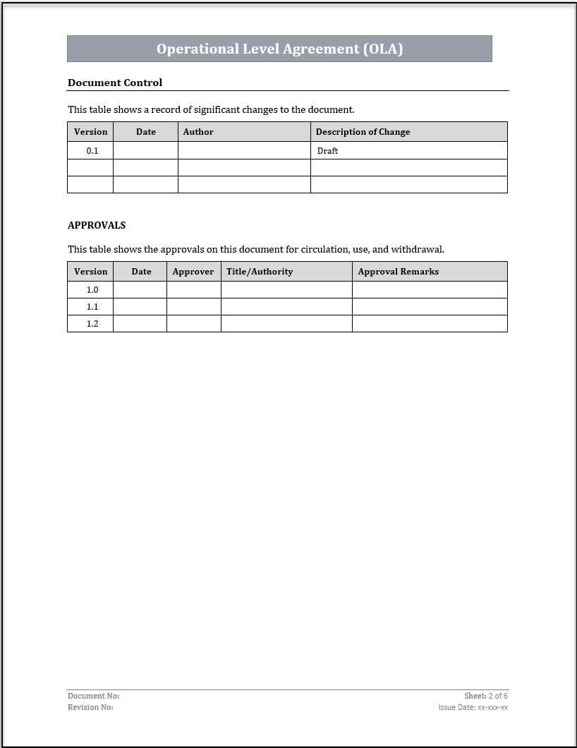 ISO 20000 Operational Level Agreement (OLA)