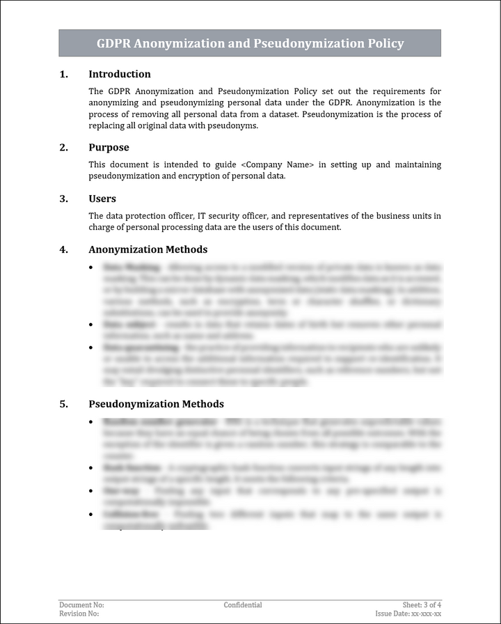 GDPR Anonymization and Pseudonymization Policy Template
