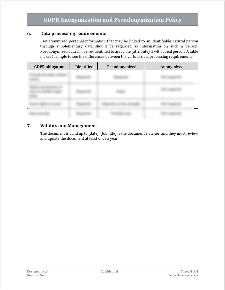 GDPR Anonymization and Pseudonymization Policy Template