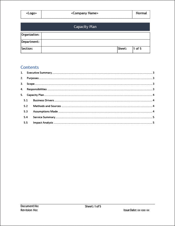 ISO 20000 Capacity Plan Template