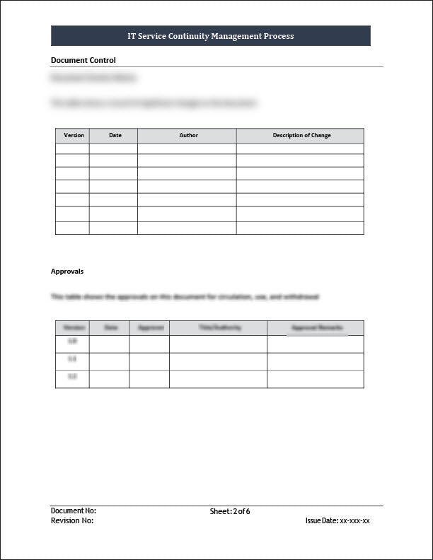 ISO 20000  IT Service Continuity Management Process template